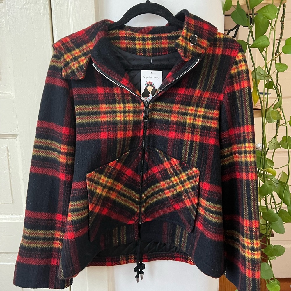 Plaid Short Hooded Jacket Vintage Coat